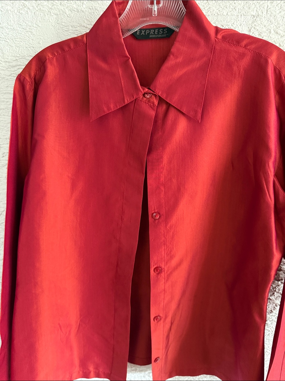Express Vibrant Red silk Button-Up Shirt size 7/8